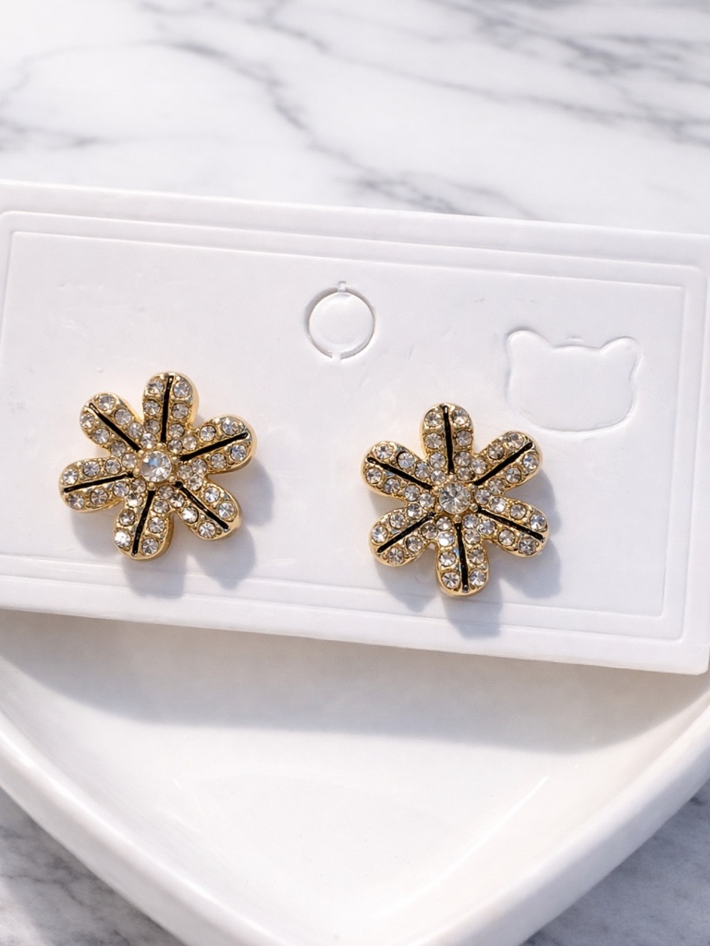 Gold Tone CZ Flower Stud Earrings | Sparkly Floral Cluster